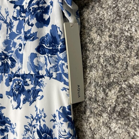 AQUA Dress Womens Medium Blue Floral Tie Strap Maxi Ruffle Hem Summer NWT - Picture 4 of 9